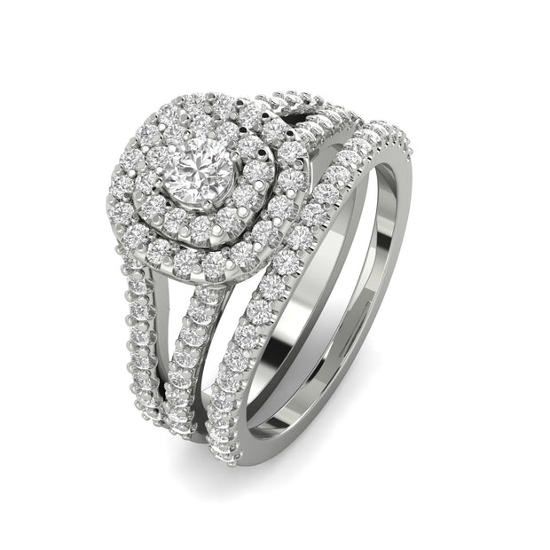 1.10 Carat TW Natural Diamond Halo Bridal Set in 10k White Gold (G-H, I1-I2)