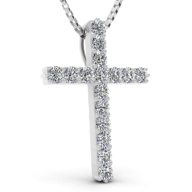 1/2 Carat TW Natural Diamond Cross Pendant In 10k White Gold