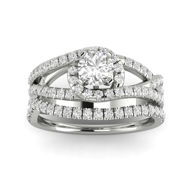 1.00 Carat TW Women's Natural Diamond Bridal Ring Set with Engagement ring and Wedding Band in 10k White Gold
