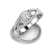 1.00 Carat TW Women's Natural Diamond Bridal Ring Set with Engagement ring and Wedding Band in 10k White Gold