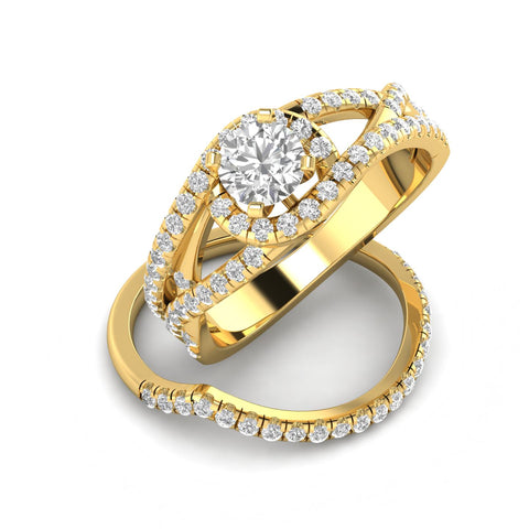 1.00 Carat TW Women's Natural Diamond Bridal Ring Set with Engagement ring and Wedding Band in 10k Yellow Gold