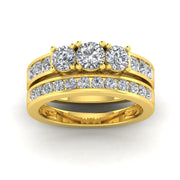 1.50ctw Diamond Three Stone Bridal Set in 10k Yellow Gold