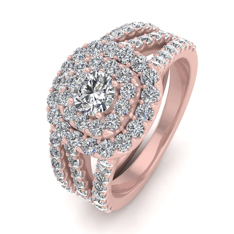 Certified F/SI2- 1 1/10 Carat TW Cushion Halo Diamond Engagement Wedding Ring Set 10k Rose Gold
