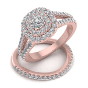 1 1/10ct Cushion Halo Diamond Engagement Wedding Ring Set 10K Rose Gold