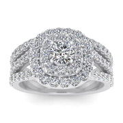 Certified F/SI2- 1 1/10 Carat TW Cushion Halo Diamond Engagement Wedding Ring Set 10k White Gold