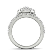 1 1/10 Carat TW Cushion Halo Diamond Engagement Wedding Ring Bridal Set in 10k White Gold