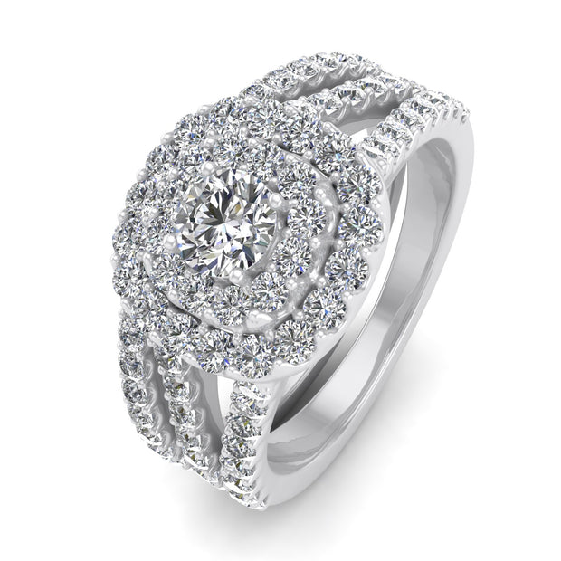 1 1/10 Carat TW Cushion Halo Diamond Engagement Wedding Ring Bridal Set in 10k White Gold
