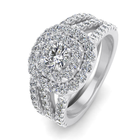 Certified F/SI2- 1 1/10 Carat TW Cushion Halo Diamond Engagement Wedding Ring Set 10k White Gold