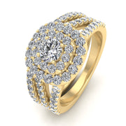 Certified F/SI2- 1 1/10 Carat TW Cushion Halo Diamond Engagement Wedding Ring Set 10k yellow gold