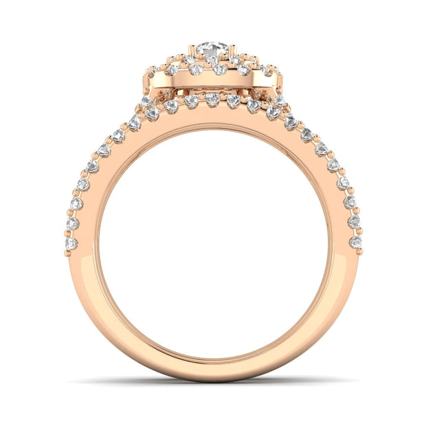 1 1/4ct Cushion Halo Diamond Engagement Wedding Ring Set 10K Rose Gold