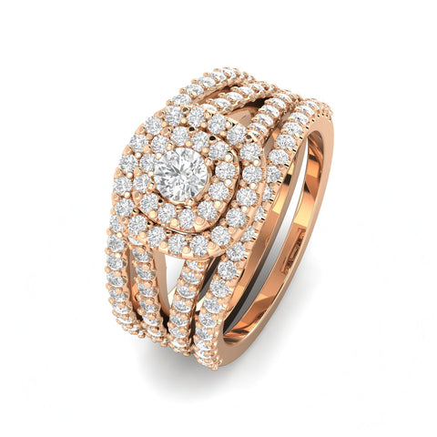1 1/4ct Cushion Halo Diamond Engagement Wedding Ring Set 10K Rose Gold