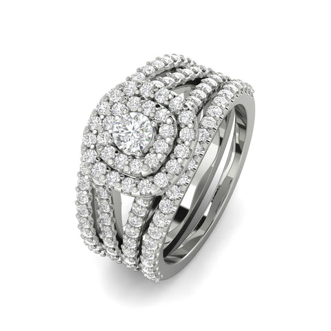 1 1/4ct Cushion Halo Diamond Engagement Wedding Ring Set 10K White Gold