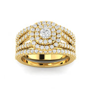 Certified F/SI2- 1 1/4 Carat TW Cushion Halo Diamond Engagement Wedding Ring Set 10k Yellow Gold