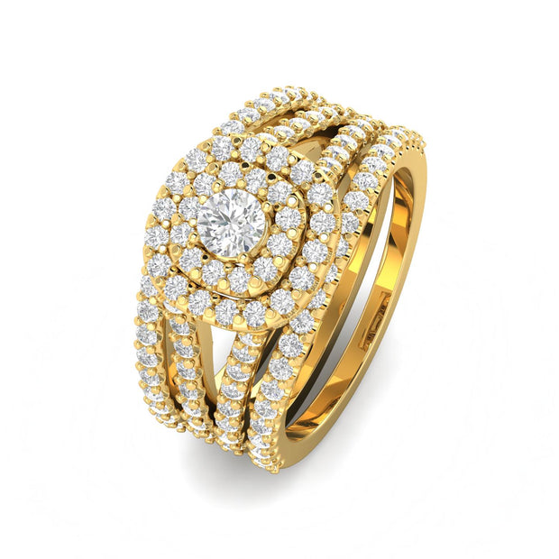 Certified F/SI2- 1 1/4 Carat TW Cushion Halo Diamond Engagement Wedding Ring Set 10k Yellow Gold