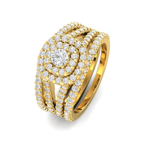 Certified F/SI2- 1 1/4 Carat TW Cushion Halo Diamond Engagement Wedding Ring Set 10k Rose Gold