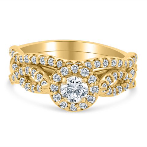 1.00 Carat TW Women's Diamond Eternity Bridal Set in 10k Yellow Gold (G-H Color, I1-I2 Clarity, Engagement ring and Wedding Band)