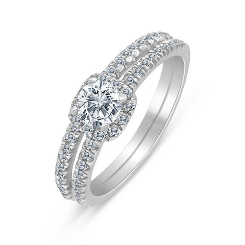 5/8 Carat TW Diamond Bridal set in 10k White Gold (G-H Color, I1-I2 Clarity, Engagement ring and Wedding Band)