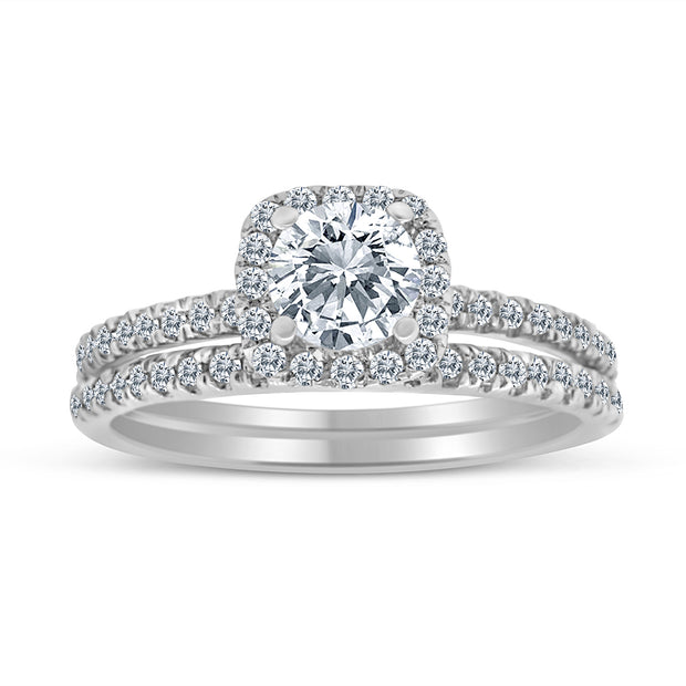 1.00 Carat TW Diamond Bridal set in 10k White Gold (G-H Color, I1-I2 Clarity, Engagement ring and Wedding Band)