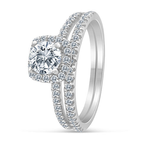 1.00 Carat TW Diamond Bridal set in 10k White Gold (G-H Color, I1-I2 Clarity, Engagement ring and Wedding Band)