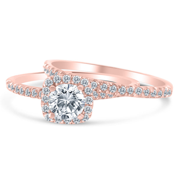 1.00 Carat TW Diamond Bridal set in 10k Rose Gold (G-H Color, I1-I2 Clarity, Engagement ring and Wedding Band)
