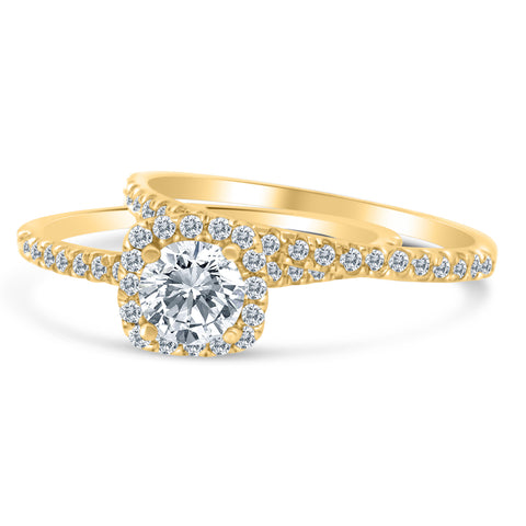 1.00 Carat TW Diamond Bridal set in 10k Yellow Gold (G-H Color, I1-I2 Clarity, Engagement ring and Wedding Band)