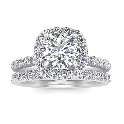 1.00ctw Diamond Halo Bridal Set Engagement Ring in 14k  White Gold