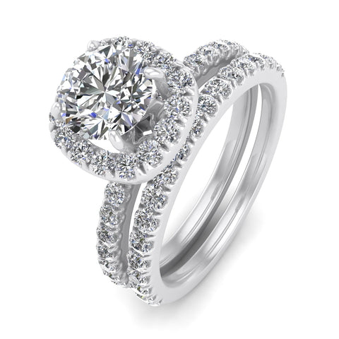 Round Diamond Halo Engagement Ring, .90 Carat Center, 14K White