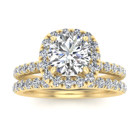 1.00ctw Diamond Halo Bridal Set Engagement Ring in 14k  Yellow Gold