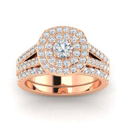 3.00ct Cushion Halo Diamond Engagement Wedding Ring Set 10K Rose Gold