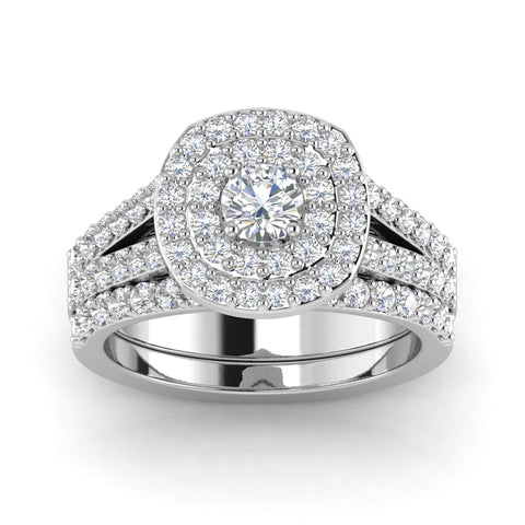 3.00ct Cushion Halo Diamond Engagement Wedding Ring Set 10K White Gold