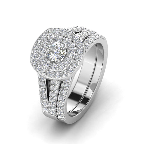 3.00ct Cushion Halo Diamond Engagement Wedding Ring Set 10K White Gold