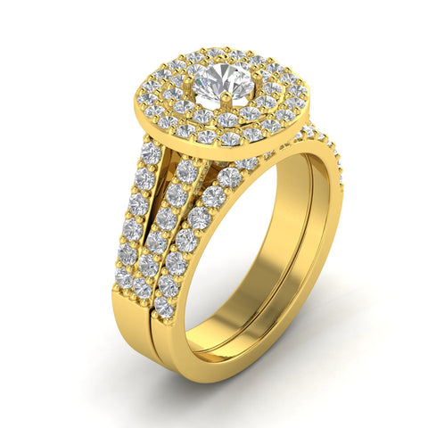 3.00ct Cushion Halo Diamond Engagement Wedding Ring Set 10K Yellow Gold