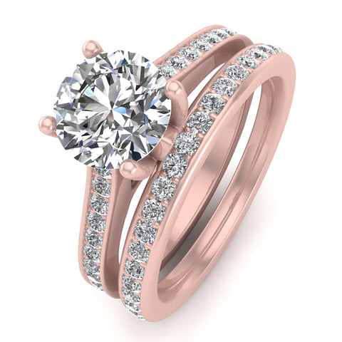 1.10 Carat TW Natural Round Diamond Bridal Set Engagement Ring in 10k Rose Gold