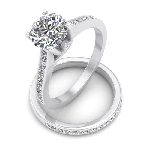 1.10 Carat TW Natural Round Diamond Bridal Set Engagement Ring in 10k White Gold