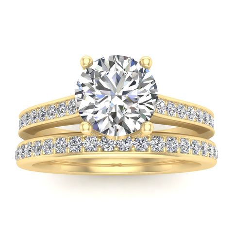 7/8 Carat TW Natural Round Diamond Bridal Set Engagement Ring in 10k Yellow Gold
