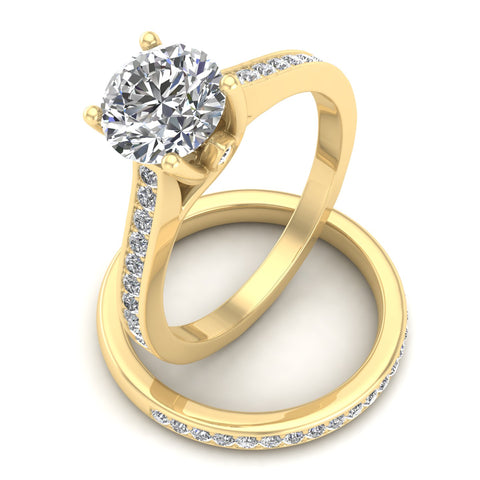 7/8 Carat TW Natural Round Diamond Bridal Set Engagement Ring in 10k Yellow Gold