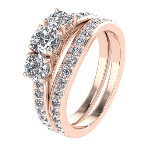 1.50ctw Diamond Three Stone Bridal Set in 10k Rose Gold