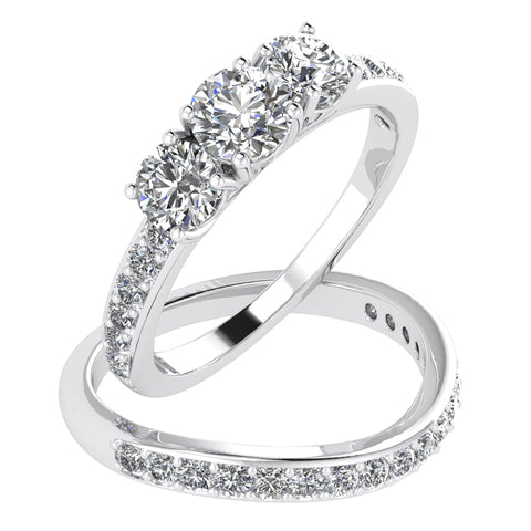 1.50ctw Diamond Three Stone Bridal Set in 10k White Gold