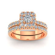 Certified 1.50ctw Diamond Halo Engagement Ring Bridal Set in 10k Rose Gold