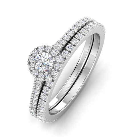 Certified 5/8ctw Diamond Halo Bridal Set Engagement Ring in 10k White Gold