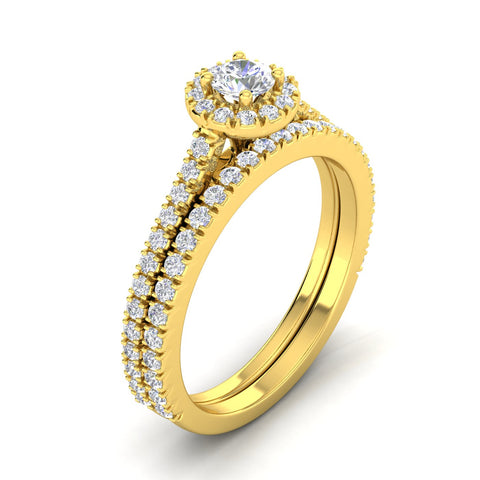 Certified 5/8ctw Diamond Halo Bridal Set Engagement Ring in 10k Yellow Gold