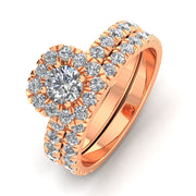 Certified 2.00 Carat TW Diamond Halo Engagement Ring Bridal Set in 14k Rose Gold