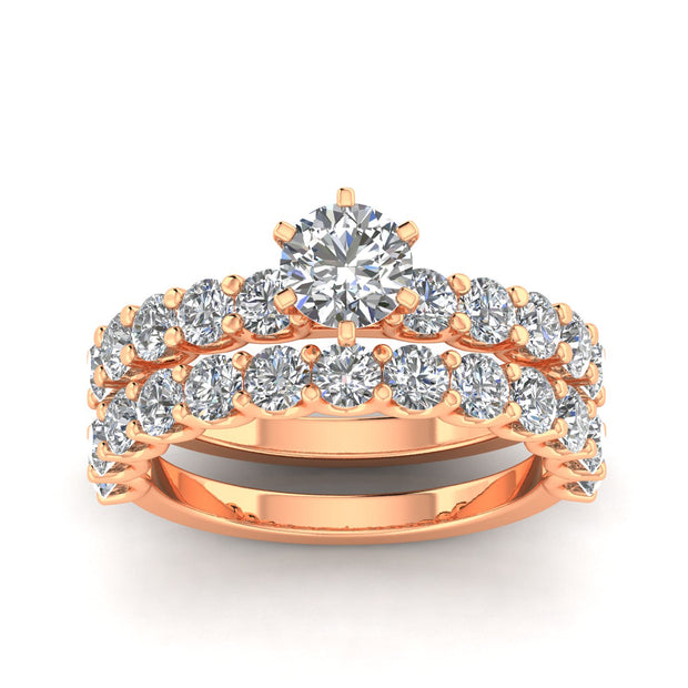 Certified 3.25ctw Diamond Solitaire Engagement Ring Bridal Set in 14k Rose Gold