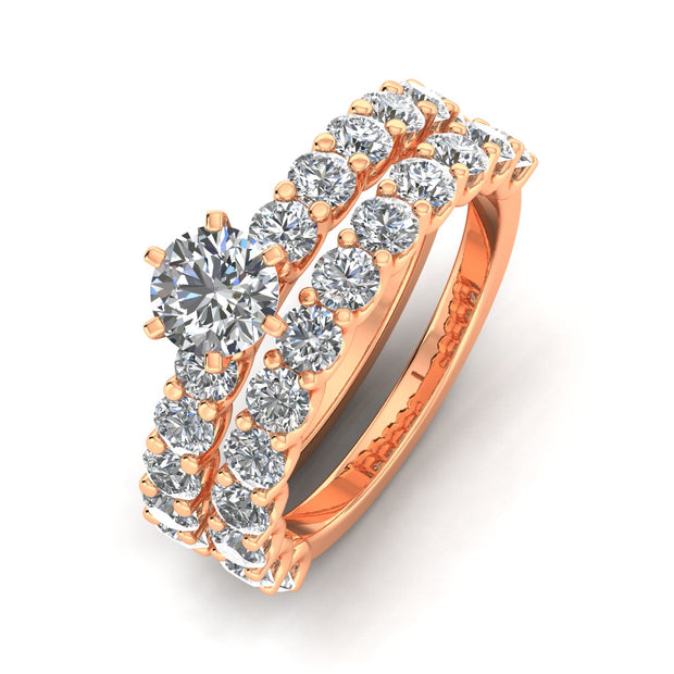 Certified 3.25ctw Diamond Solitaire Engagement Ring Bridal Set in 14k Rose Gold