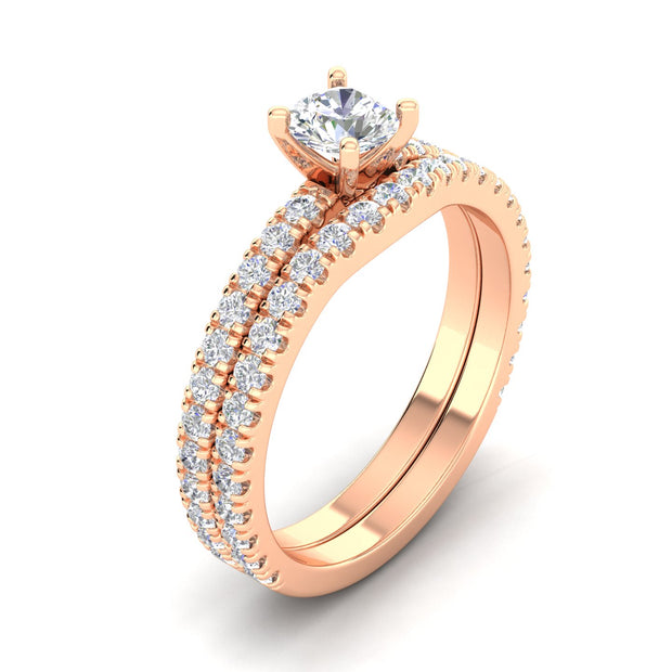 1.00 Carat TW Diamond Solitaire Bridal Set Engagement Rings in 10k Rose Gold