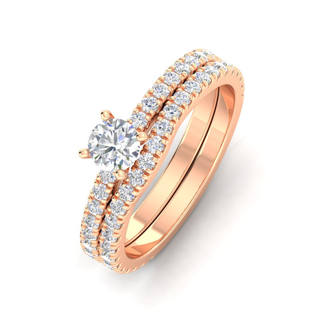 1.00 Carat TW Diamond Solitaire Bridal Set Engagement Rings in 10k Rose Gold
