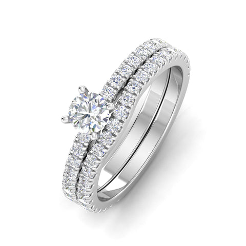 1.00 Carat TW Diamond Solitaire Bridal Set Engagement Rings in 10k White Gold
