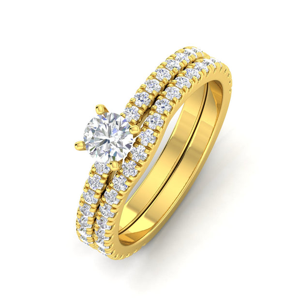 1.00 Carat TW Diamond Solitaire Bridal Set Engagement Rings in 10k Yellow Gold