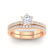 Certified 1 3/8 Carat TW Diamond Solitaire Bridal Set Engagement Rings in 14k Rose Gold