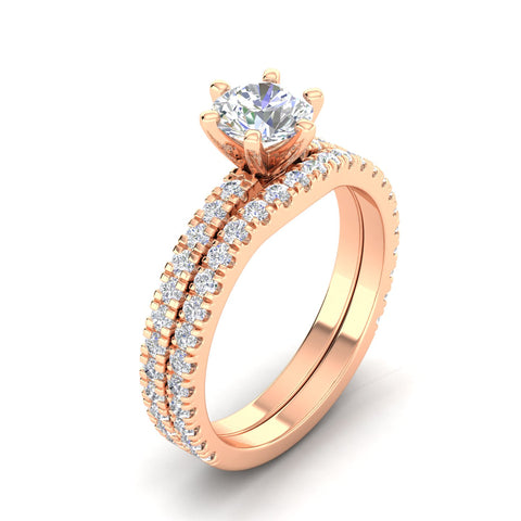 Certified 1 3/8 Carat TW Diamond Solitaire Bridal Set Engagement Rings in 14k Rose Gold